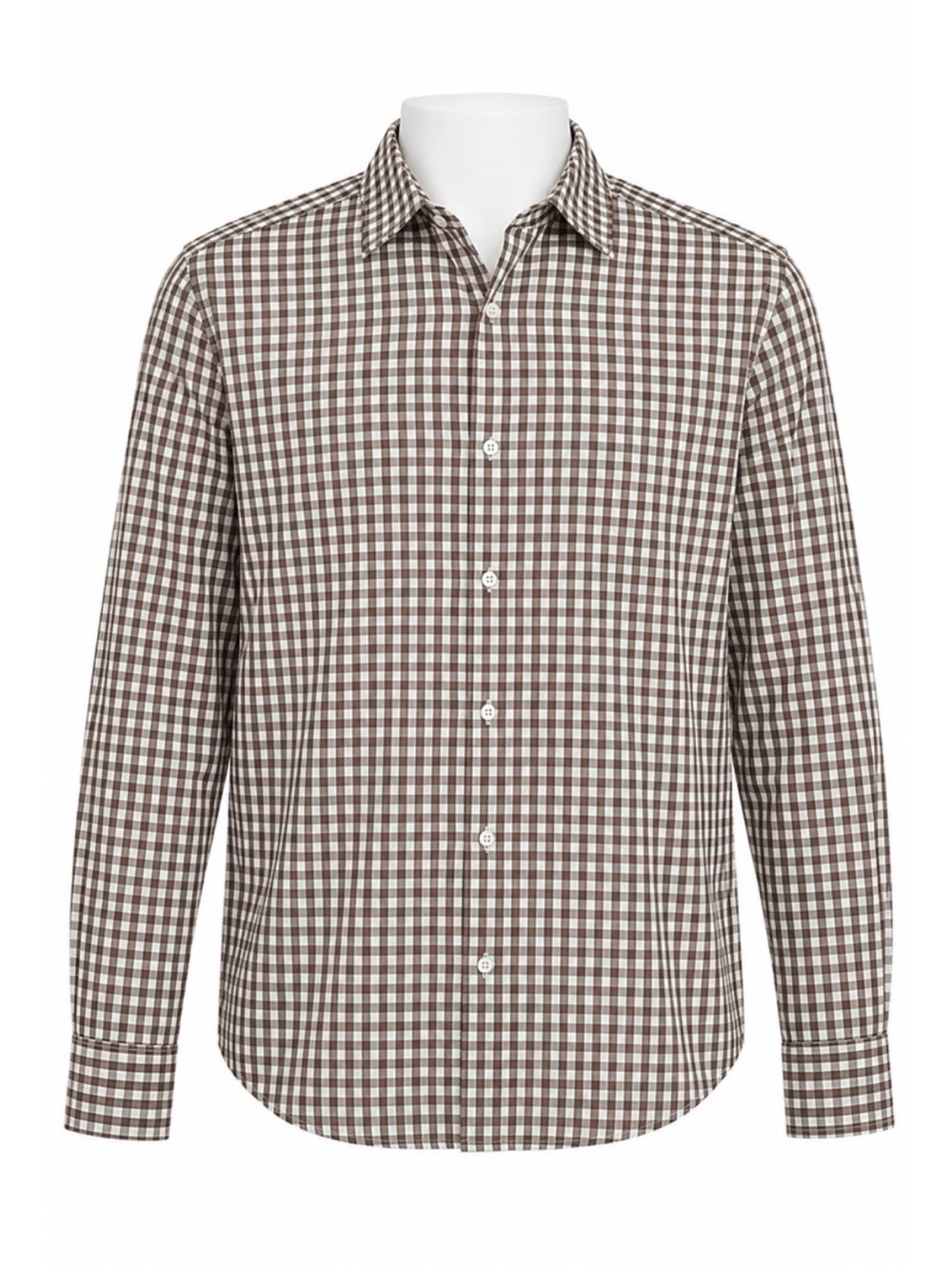Size L Hugo Boss Men’s Brown Gingham Check Long Sleeve Button-Up Shirt